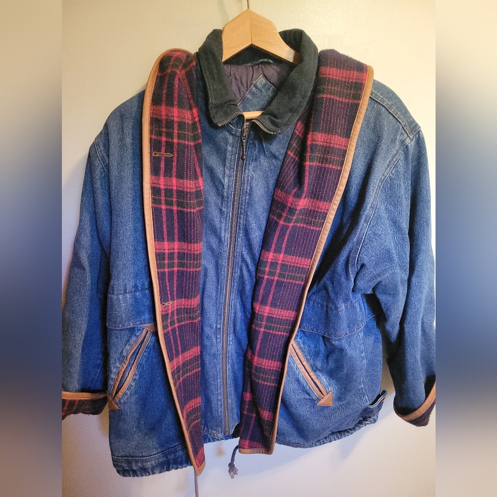 Vintage Rock Creek Blue Denim Flannel Coat Jacket Pockets Zip Buttons Hood Med